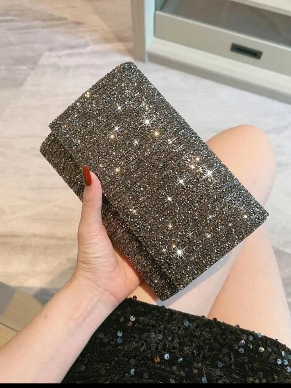 Black and Silver Rhinestone Prom Wedding Clutch Bag